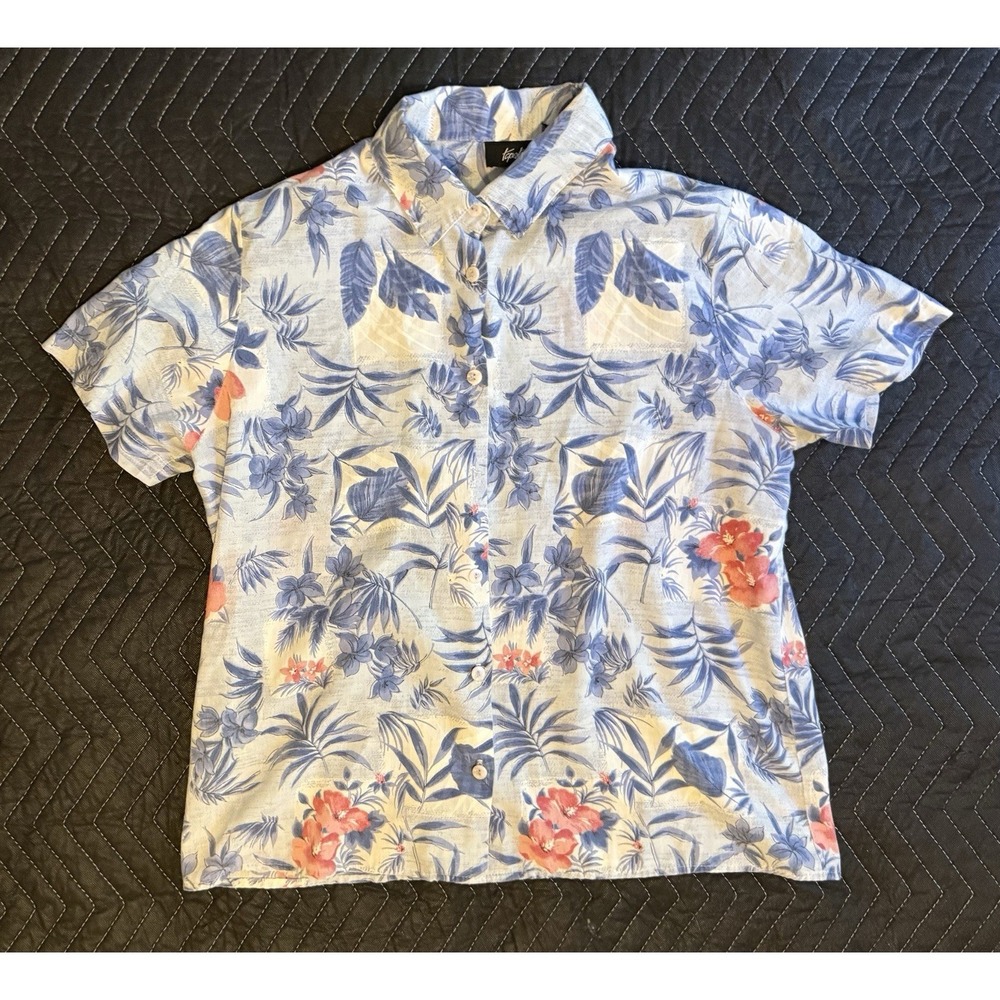 Tapestry Floral Hawaiian Aloha L Large Made in USA Camp Short Sleeve Vintage